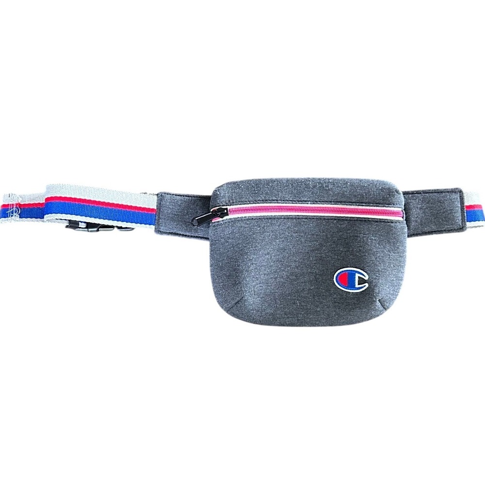 Champion Gray Jersey Waist Pack Fanny Pack Adjustable Striped Strap 1346364